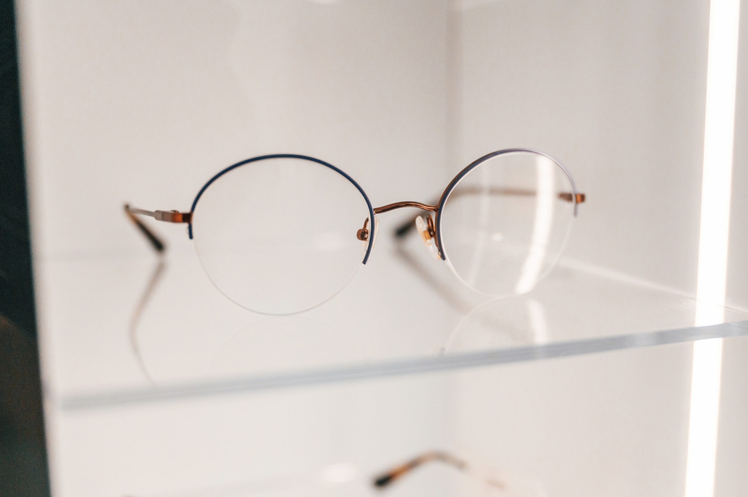 Close up view of brand new glasses that is in the store.